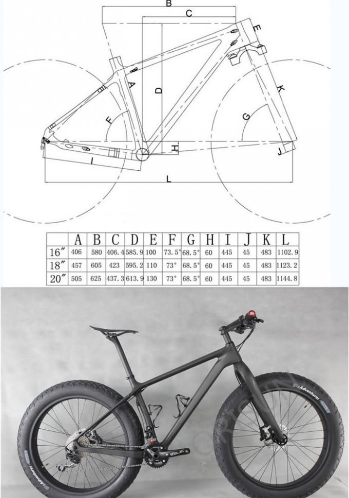 26 Inch Snow Carbon Fat Bike Frame Lightweight 190 X 12 Mm Thru - Axle Dropout