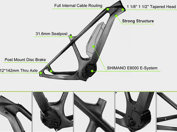 China 29er Mid Drive Electric Carbon Bike Frame Glossy Surface With Disc Brake supplier