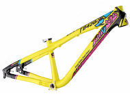 China Aluminum All Mountain Dirt Jump Bike Frame 100 - 140 Mm Travel Yellow Color factory
