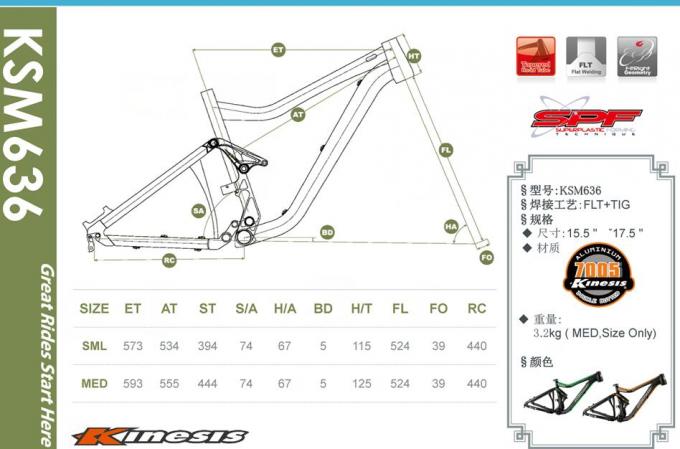 Aluminum Alloy All Mountain Bike Frame Black / Green Color Lightweight Structure