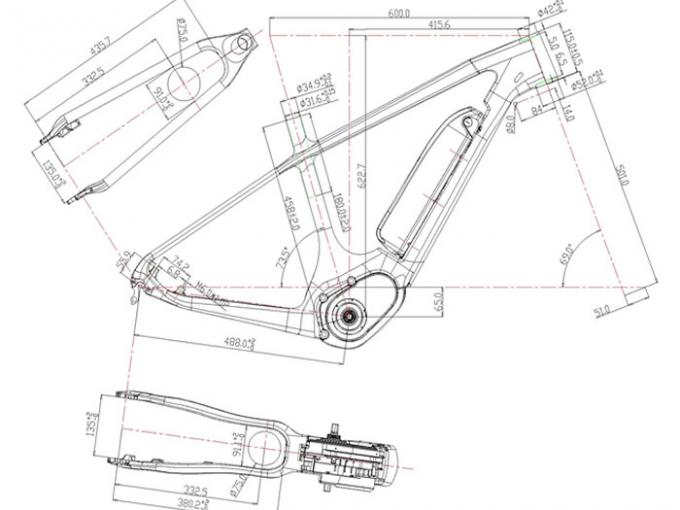 29er Electric Carbon Lightweight Bike Frame Mid - Drive 148 X 12 Dropout