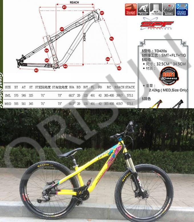 Slope Freestyle Dirt Jump Bike Frame Yellow Color Trail / Am Riding Style